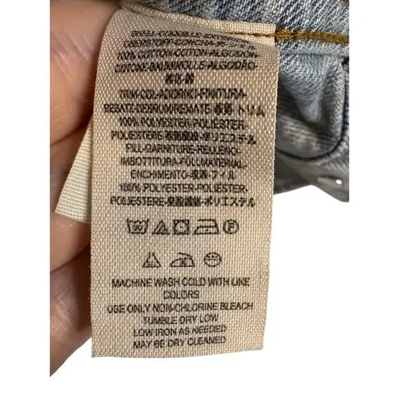 Free People Paisley Quilted Denim Jacket Trucker Boho Hippie Oversized Baggy M/L